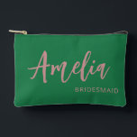 Personalized Script Name Green Bachelorette Makeup Accessory Pouch<br><div class="desc">Celebrate in style with this Personalized Script Name Green Bachelorette Makeup Accessory Pouch, perfect for your bridal crew! Featuring a chic, minimalist script design and a vibrant green hue, this pouch is both stylish and practical for storing makeup, toiletries, or small essentials. Personalize it with each bridesmaid's name for a...</div>