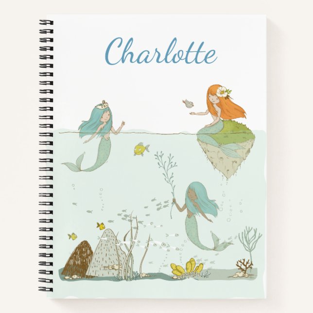 Personalized Script Name Mermaids Underwater Art Notebook (Front)