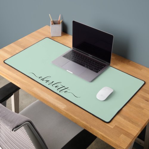 Personalized Script Name Minimalist Mint Green Desk Mat