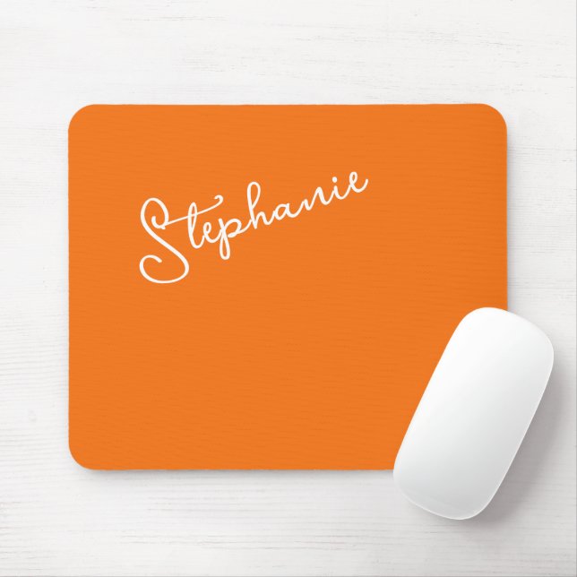 Personalized Script Name Minimalist Orange Stylish Mouse Pad (With Mouse)