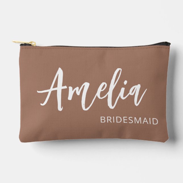 Personalized Script Name Mocha Bachelorette Makeup Accessory Pouch (Front)
