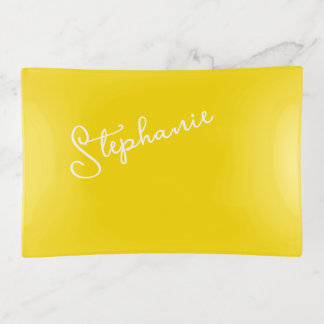 Personalized Script Name Modern Minimalist Yellow Trinket Tray