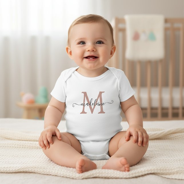 Personalized Script Name Monogram Dusty Rose Baby Bodysuit (Creator Uploaded)