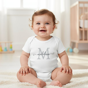 Personalized Script Name Monogram Silver Gray Baby Bodysuit