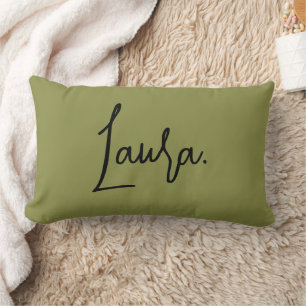 Personalized Script Name Olive Green  Lumbar Pillow