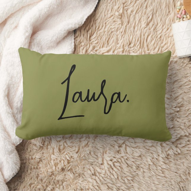 Personalized Script Name Olive Green  Lumbar Pillow (Blanket)