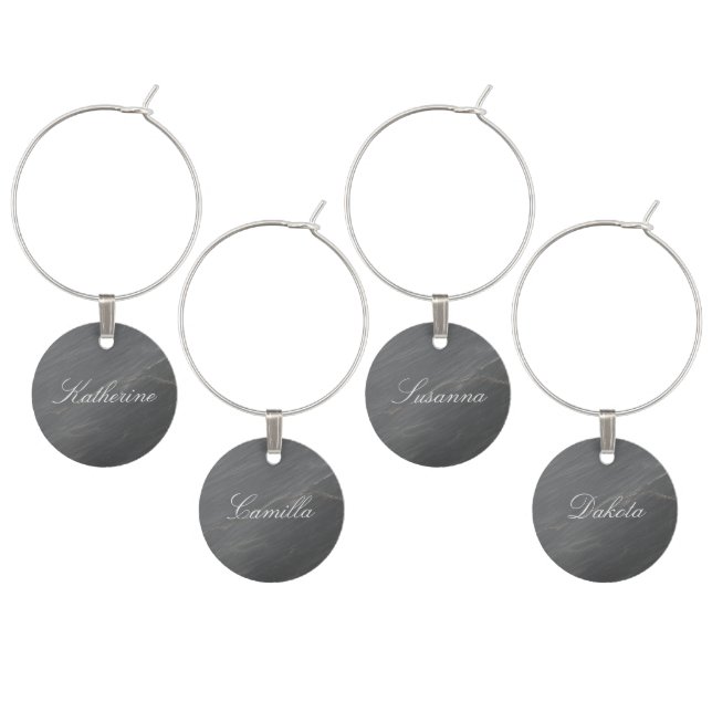 Personalized Script Name on Slate look  Wine Charm (Staggered)