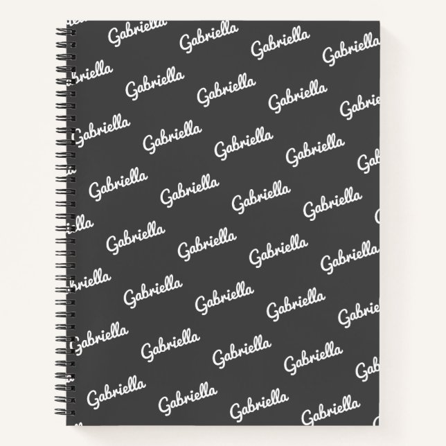 Personalized Script Name Pattern Black and White Notebook (Front)
