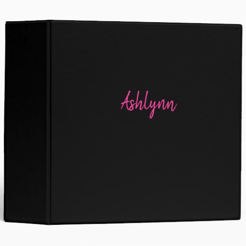 Personalized Script Name Pink and Black 3 Ring Binder