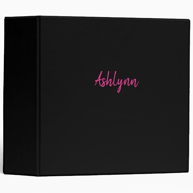 Personalized Script Name Pink and Black 3 Ring Binder (Front/Spine)
