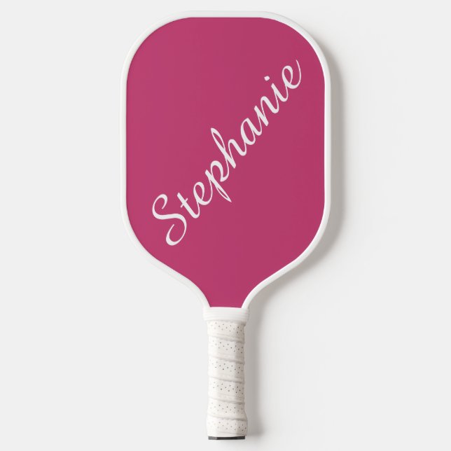 Personalized Script Name Pink and White  Pickleball Paddle (Front)