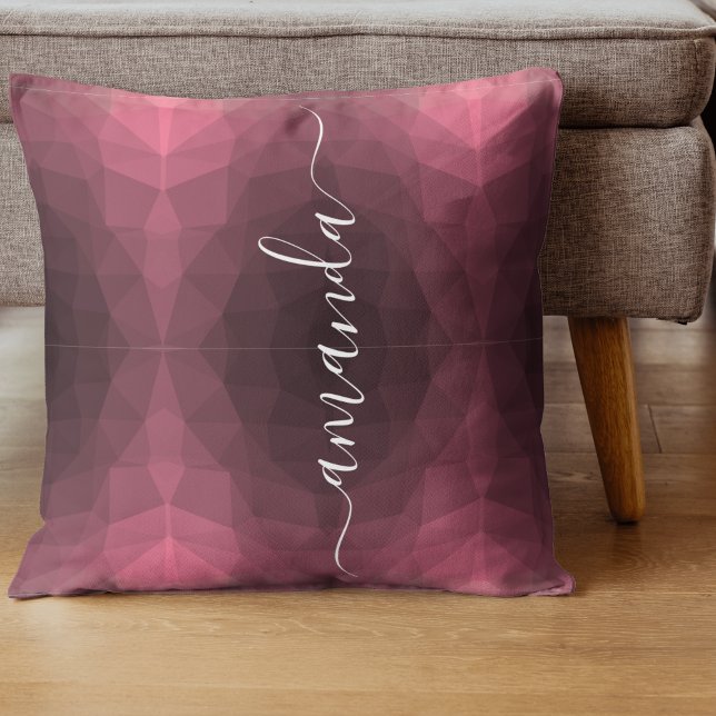 Personalized Script Name Pink Geometric Throw Pillow (Personalized Script Name Pink Geometric Throw Pillow)