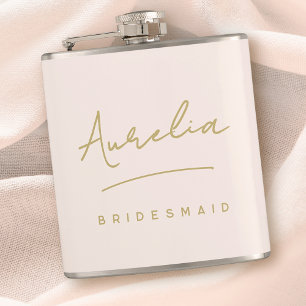 Personalized Script Name Pink Gold Bachelorette Flask