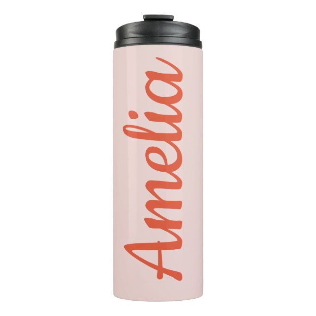Personalized Script Name Pink Red Bridal Favor Thermal Tumbler (Front)