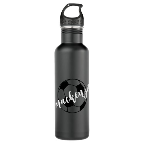 Personalized Script Name Soccer Black White Stainless Steel Water Bottle