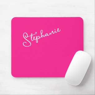 Personalized Script Name Stylish Bright Hot Pink  Mouse Pad