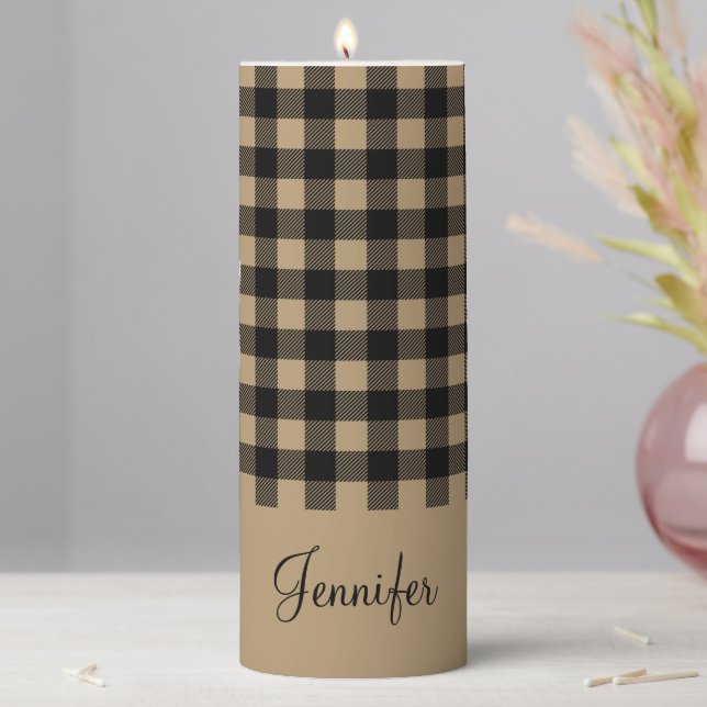 Personalized Script Name Taupe Pillar Candle (In Situ)