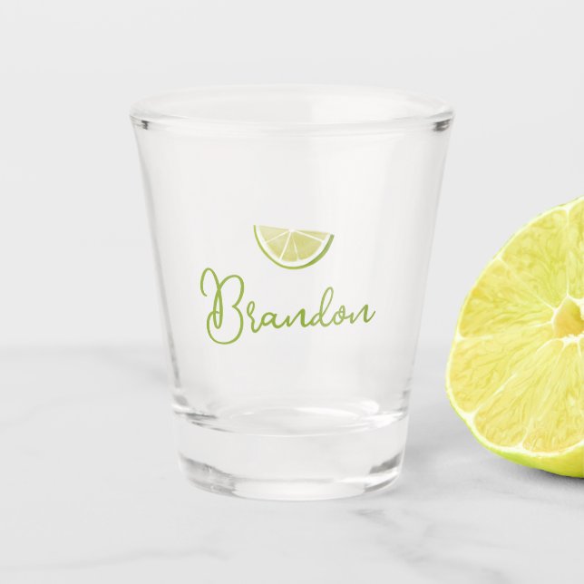 Personalized Script Name Tequila Lime Shot Glass (Front)