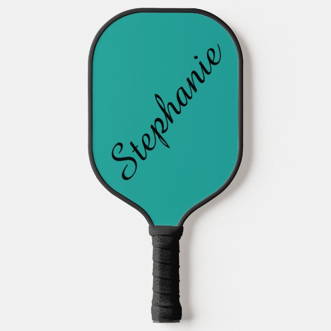 Personalized Script Name Turquoise and Black Pickleball Paddle (Front)