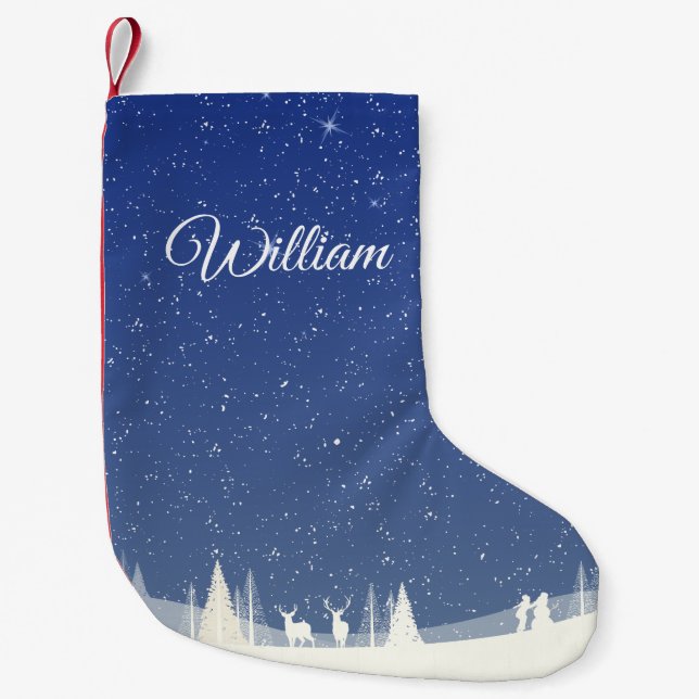 Personalized Script Name Winter Snow Scene Small Christmas Stocking (Front)