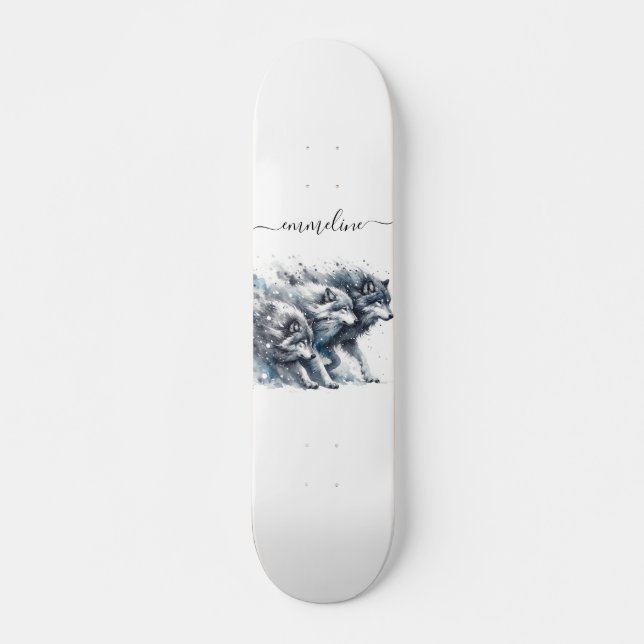 Personalized Script Name Wolf Pack Skateboard (Front)