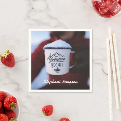 Personalized Script New Adventure Text Photography Napkins