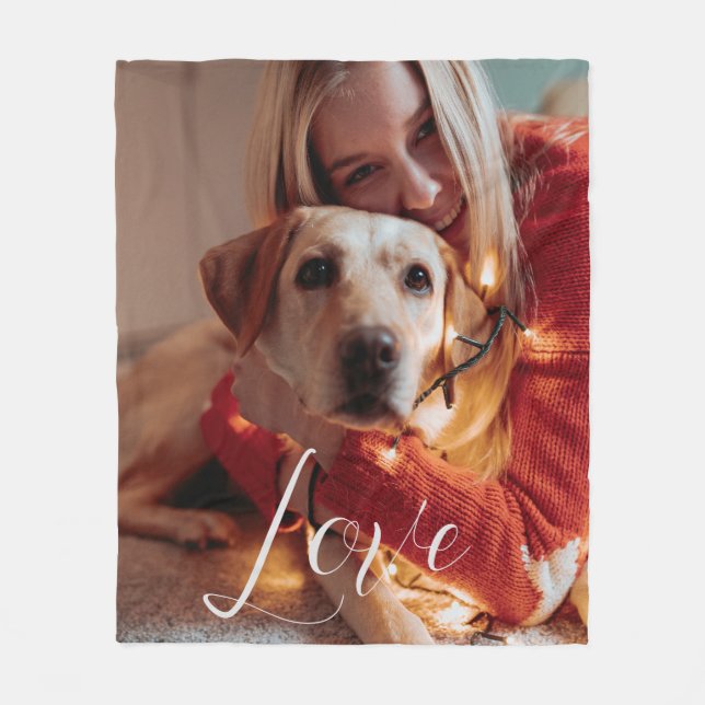 Personalized Script Pet Dog Photo Fleece Blanket (Front)