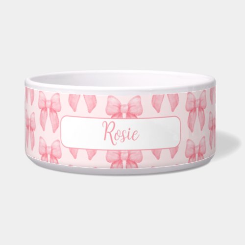 Personalized Script Pink Bow Bowl