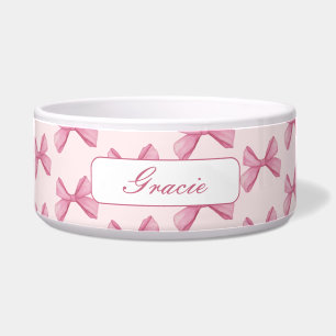 Personalized Script Pink Bow Dog Bowl