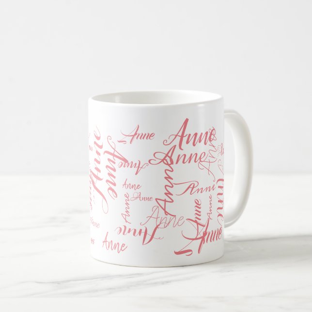 personalized script pink names typography coffee mug (Front Right)