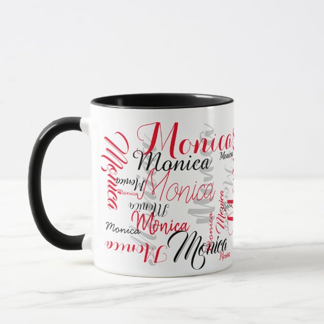 personalized script red black names typography mug (Left)
