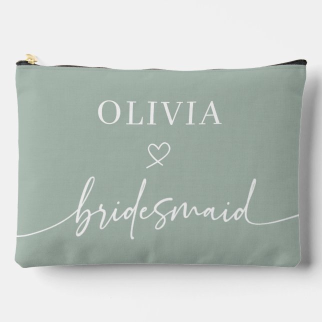 Personalized Script Sage Bridesmaid Gift Accessory Pouch (Front)