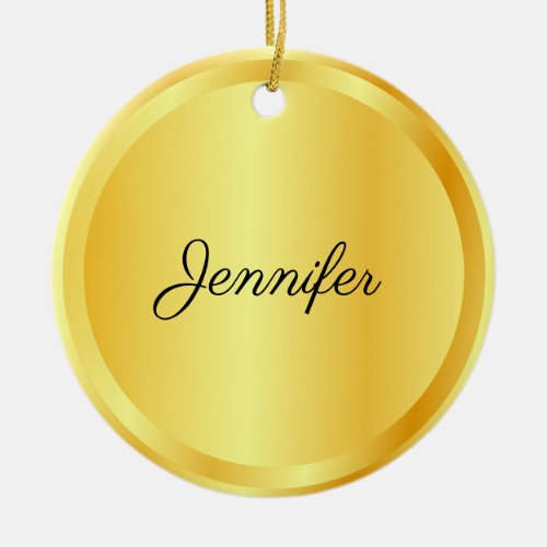 Personalized Script Template Gold Look Trendy Ceramic Ornament
