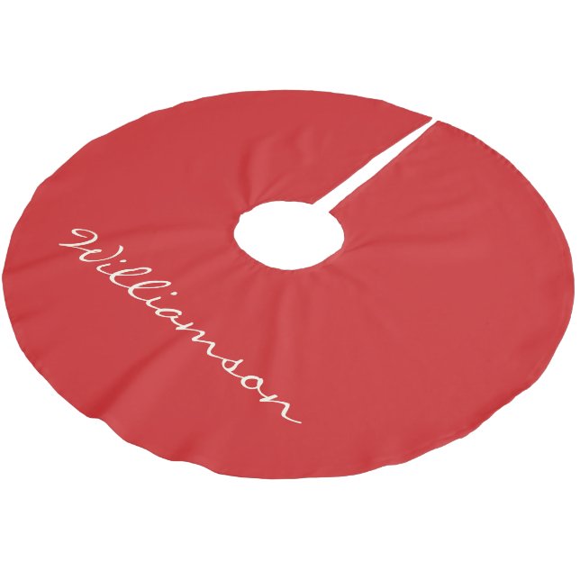 Personalized Script Typography Name Christmas Red  Brushed Polyester Tree Skirt (Angled)