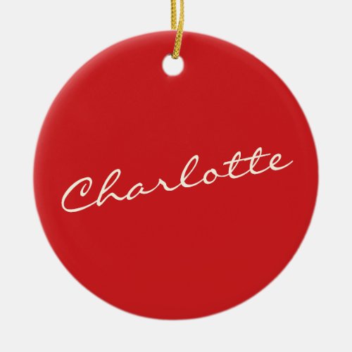 Personalized Script Typography Name Christmas Red Ceramic Ornament