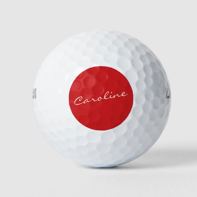 Personalized Script Typography Name Christmas Red Golf Balls (Front)
