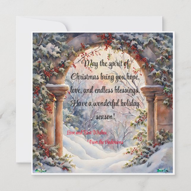 Personalized Script Winter Archway Greeting Holiday Card (Front)