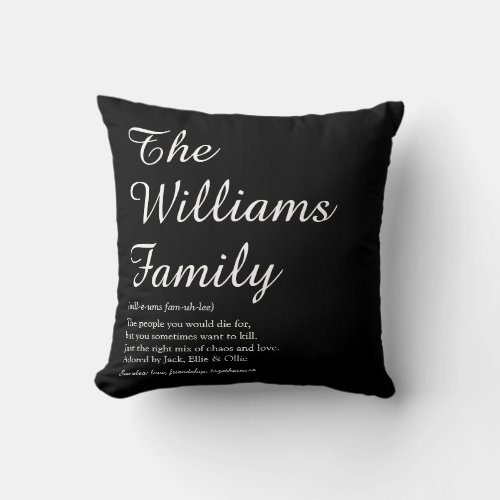 Personalized Script Your Family Definition Throw Pillow