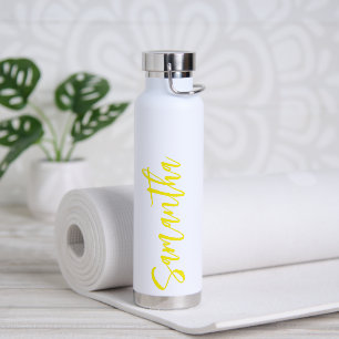Personalized Script Your Name Neon Yellow Party 53 Water Bottle