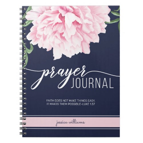 Personalized Scripture Floral Peony Navy Journal