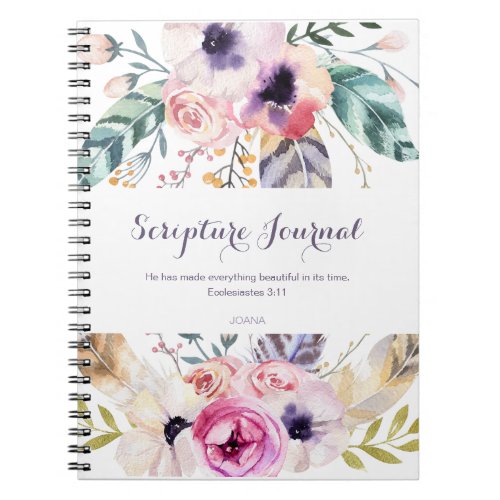 Personalized Scripture Journal Watercolor Flowers