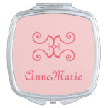 Personalized Scroll Design In Pink Purse Mirror at Zazzle