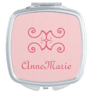 Personalized Scroll Design in Pink Purse Mirror