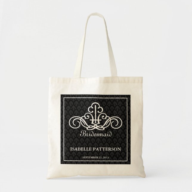 Personalized Scrolls Wedding Party Bag in Black (Front)