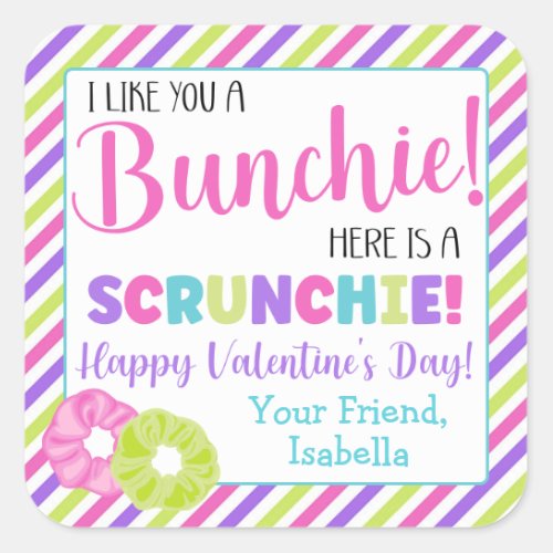 Personalized Scrunchie Valentines Day  Square Sticker