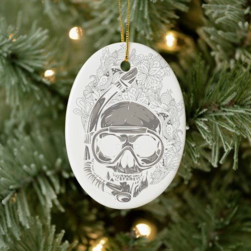 Personalized Scuba Diver Skull Christmas Holiday Ceramic Ornament