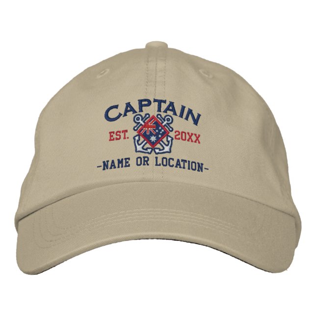 Personalized Sea Captain Nautical Australia Flag Embroidered Baseball Cap (Front)