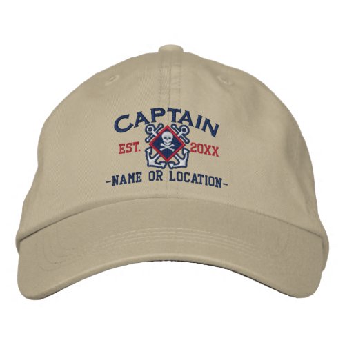 Personalized Sea Captain Nautical Crossbones Skull Embroidered Baseball Hat