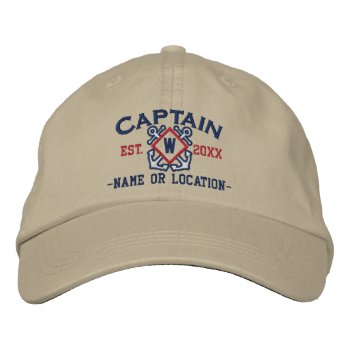 Personalized Sea Captain Nautical Monogram & More Embroidered Baseball Hat by CaptainShoppe at Zazzle