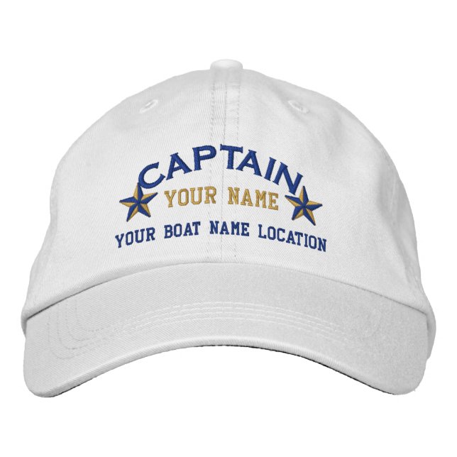 Personalized Sea Captain Stars Ball Cap Embroidery (Front)